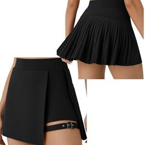 HALARA Black Pleated Skort with Side Buckle Strap